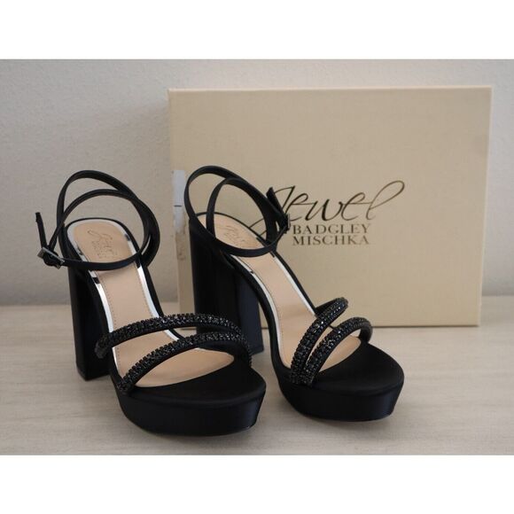 Jewel Badgley Mischka Women's Sz 8M Black Rochel Platform Block Heels - Picture 1 of 9